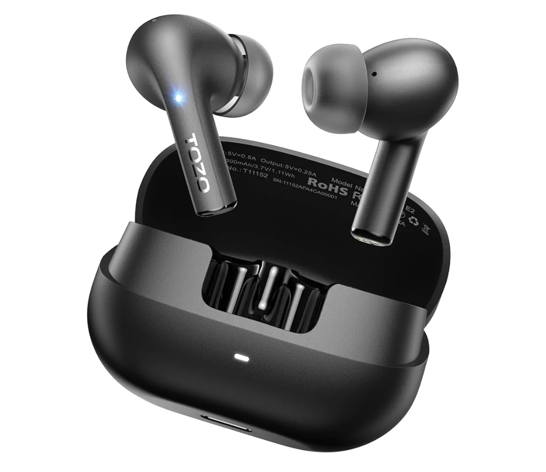 TOZO E2 Wireless Earbuds 10mm Drivers with Powerful Bass, App Customize 32 EQs, with 2 Mics AI Call Noise Cancellation, 30H Playtime, Bluetooth 5.3 Ear Buds, Comfort Fit in-Ear Headphones Black