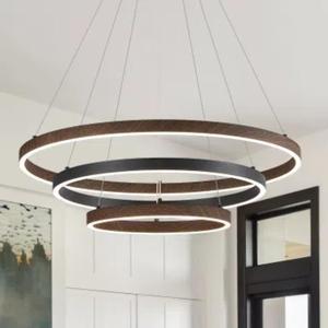 LED 3 Ring Chandelier Dining Room Modern Black Walnut Chandeliers Dimmable
