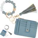 KNGITRYI Wallet Keychain Wristlet for Women,Slim RFID Credit Card Holder Purse Tassel Keychain Bangle Key Ring for Men Women
