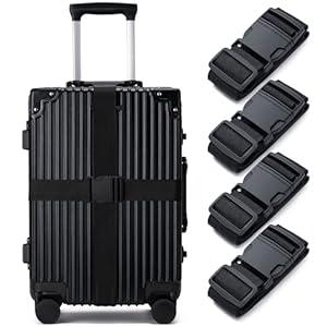 Luggage Straps for Suitcases 4 Pack, TSA Approved Travel Essentials, Luggage Strap for Travel Suitcase & Bag Closure and for Easy Identification, Travel Accessories for Safety & Convenience (Black)