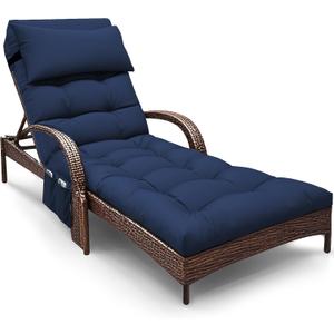 Outdoor Chaise Lounge Chair Cushion, Waterproof Outdoor Chair Cushions for Patio Furniture, 71 x 21 x 4 Inches Replacement Chaise Lounge Cushion with Ties (Blue)