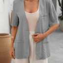 Mina Self Women's Short Sleeve Blazer - Linen Blend Lightweight Jacket (Gray, S)