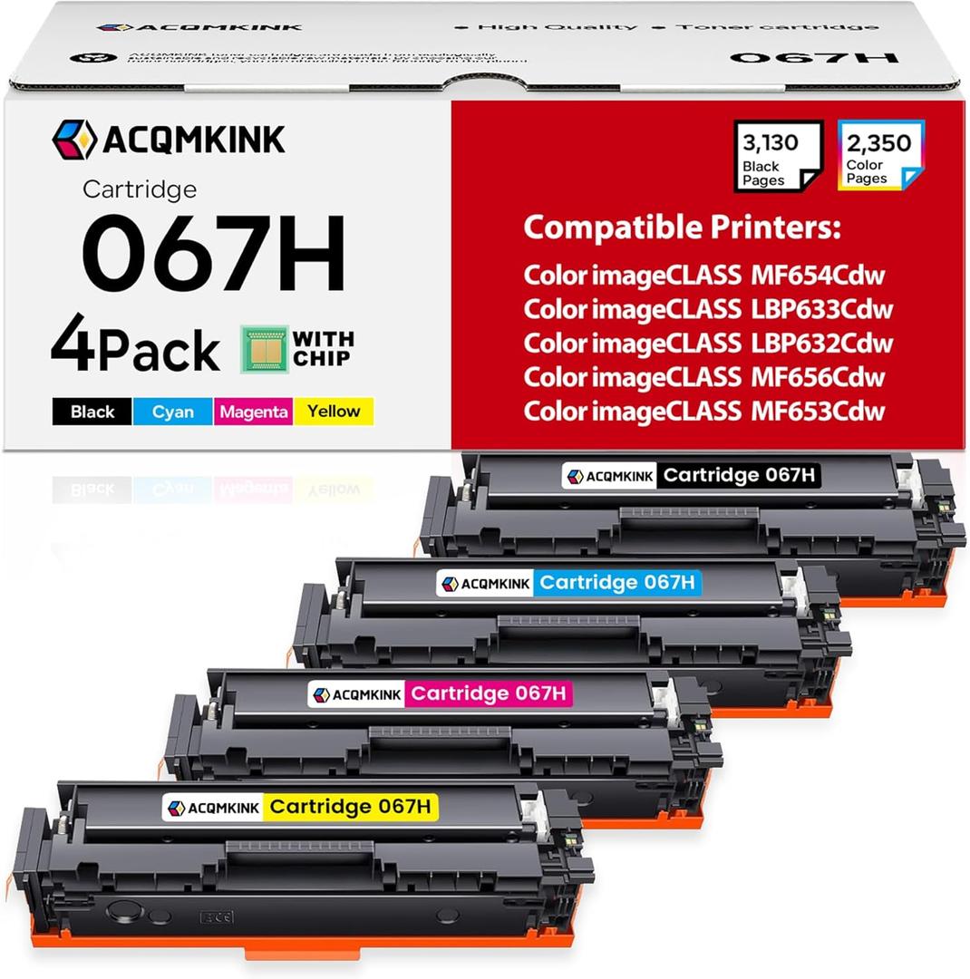 Cartridge 067H CRG067H Toner Cartridge Set 4 Pack Replacement for Canon 067H Color imageCLASS MF656Cdw LBP633Cdw LBP632Cdw MF653Cdw MF654Cdw Printer Ink (1BK /1C/1M/1Y)