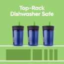 Owala Kids BPA-Free Plastic Tumbler with Spill Resistant Flexible Straw, Easy to Clean, Kids Water Bottle, Great for Travel, Dishwasher Safe, 15 Oz, Navy and Blue (Home Base)