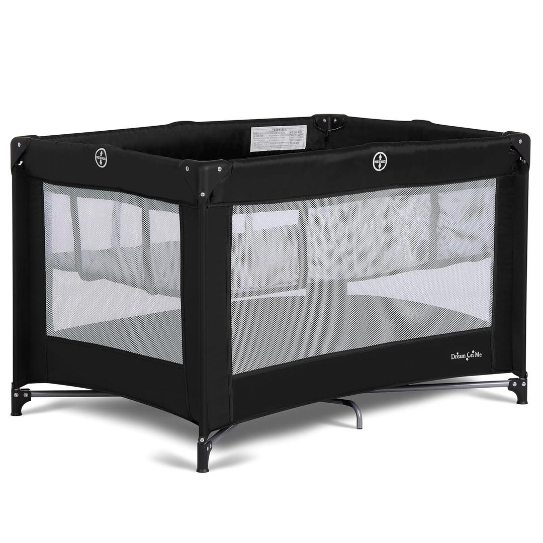 Dream On Me Zazzy Portable Playard with Bassinet in Black, Lightweight Packable and Easy Setup Baby Playard with Mattress and Travel Bag