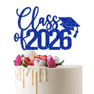 Glittery Class of 2026 Cake Topper, Congrats Grad, Congrats 2026, Congratulations 2026, High School/College Graduation Party Decorations Blue