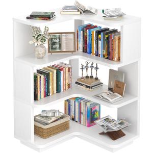 Armocity Corner Book Shelf - 4 Tier Corner Bookshelf Etagere Bookcase with Baffle, Freestanding L Shaped Display Shelf Stand for Home Office, Living Room, Bedroom, Kitchen, White