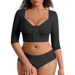 FeelinGirl Arm Compression Sleeve Women Upper Arm Shaper Post Surgery Front Closure Shapewear Bra (X-Large, Black)