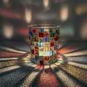 Tealight Candle Holder, Colored Clear Glass Candle Holder for Table Centerpieces, Vintage Mosaic Tealight Holder Glass Candle Jar for Christmas, Birthday, Home Decor