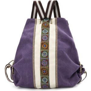 Goodhan Women Canvas Backpack Daypack Casual Shoulder Bag, Vintage Heavy-duty Anti-theft Travel Backpack (Violet), Heigh:14.5"