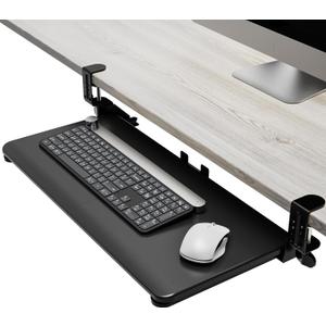 Keyboard Tray Under Desk Slide, 25.6"(30 Including Clamps) x 11.8" Height Adjustable Slide-Out Keyboard Drawer with C Clamp, Ergonomic Pull Out Platform Computer Drawer for Typing, Black