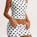 Women's Polka Dot Two Piece Sleeveless Crop Top Mini Skirt Y2K Party Summer Trendy 2026 Outfit (XS)