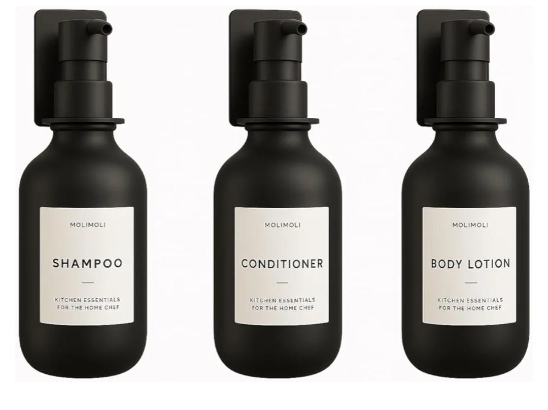 Molimoli Soap Dispenser, Bathroom Soap Dispenser Set, Glass Dispenser, Soap Dispenser for Kitchen, Kitchen Soap Dispenser Pump, 500ml/16.9 Oz, Set of 6, Black