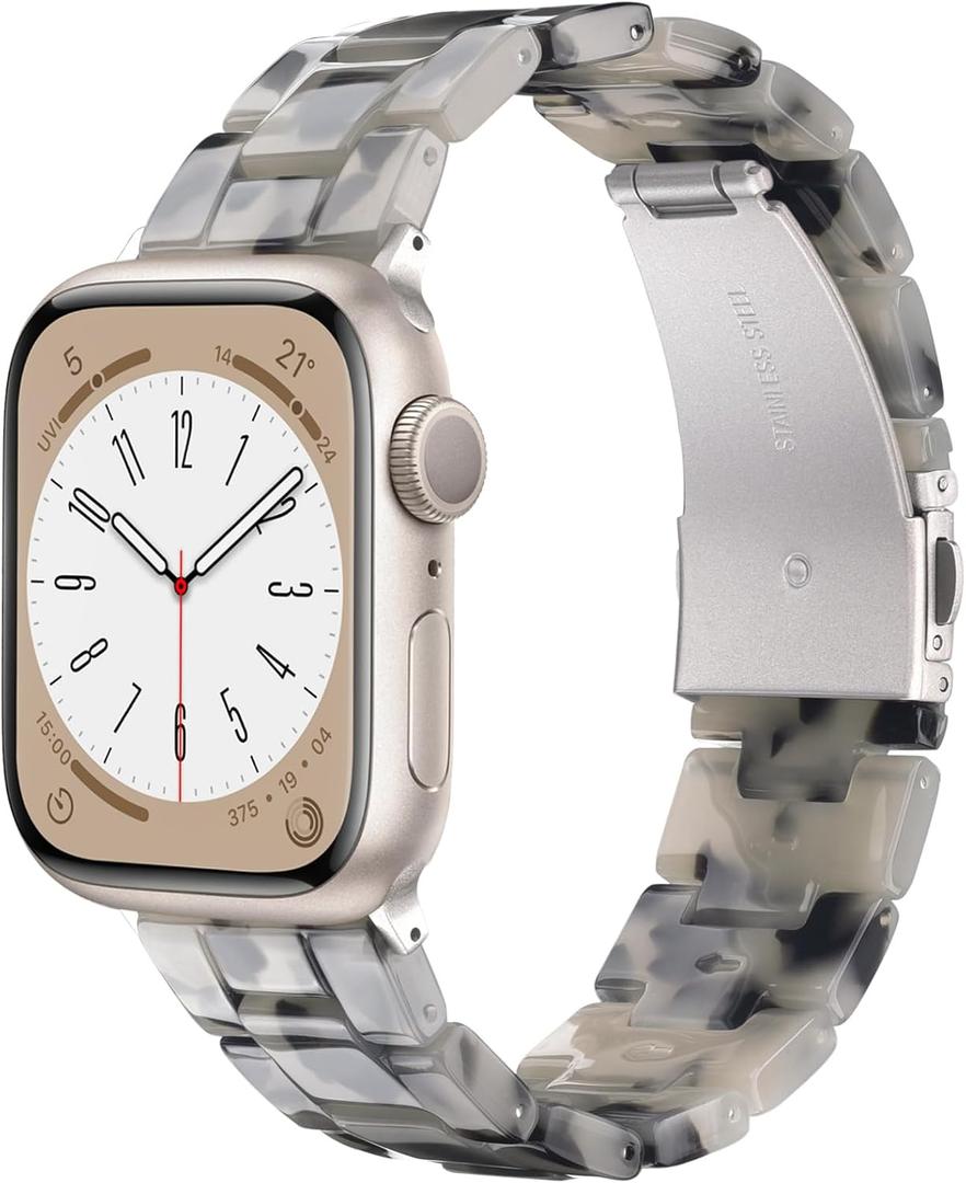 V.R.HOPE Resin Watch Band Compatible with Apple Watch Band for Women 38mm 40mm 41mm 42mm Starlight Fashion Lightweight Bracelet Strap for iWatch Series 11/10/9/8/7/6/5/4/3/2/1/SE3(Ink White Starlight)