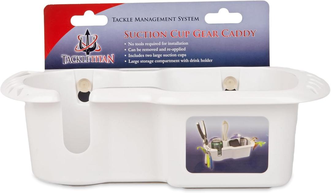 T-H Marine Tackle Titan Boat Gear Caddy Organizer - Weatherproof Fishing Gear Storage with Suction Cup Installation - Large White Tackle Storage Solution for Drinks, Tools, and Accessories, Set Of 2