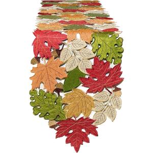 Fall Table Runner 120inches Long, Thanksgiving Harvest Cutwork Embroidered Table Runner 13in x 120in, Autumn Maple Leaves Table Decoration for Home Dining Kitchen Table