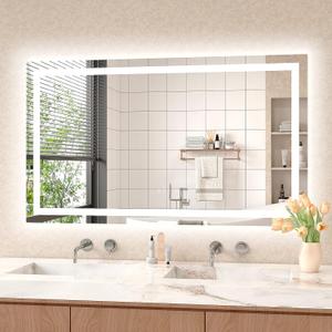 LED Mirror for Bathroom 48x28 Lighted Bathroom Vanity Mirrors with Lights, Brighter Frontlit and Backlit Anti-Fog Mirror, Tempered Glass, Dimmable 3 Colors Light Modes, Memory Function (Lucency)