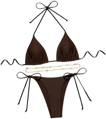 SHENHE Women's 2 Piece Sexy Bikini Sets Halter Tie Side Triangle Swimsuits, M