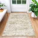 3x5 Washable Area Rug for Entryway, Soft Kitchen Rugs Non Slip for Dining Room, Vintage Abstract Living Room Rug, Thin Area Rugs Indoor for Bedroom, Kids Room Decor(3'x5', Brown/Ivory)