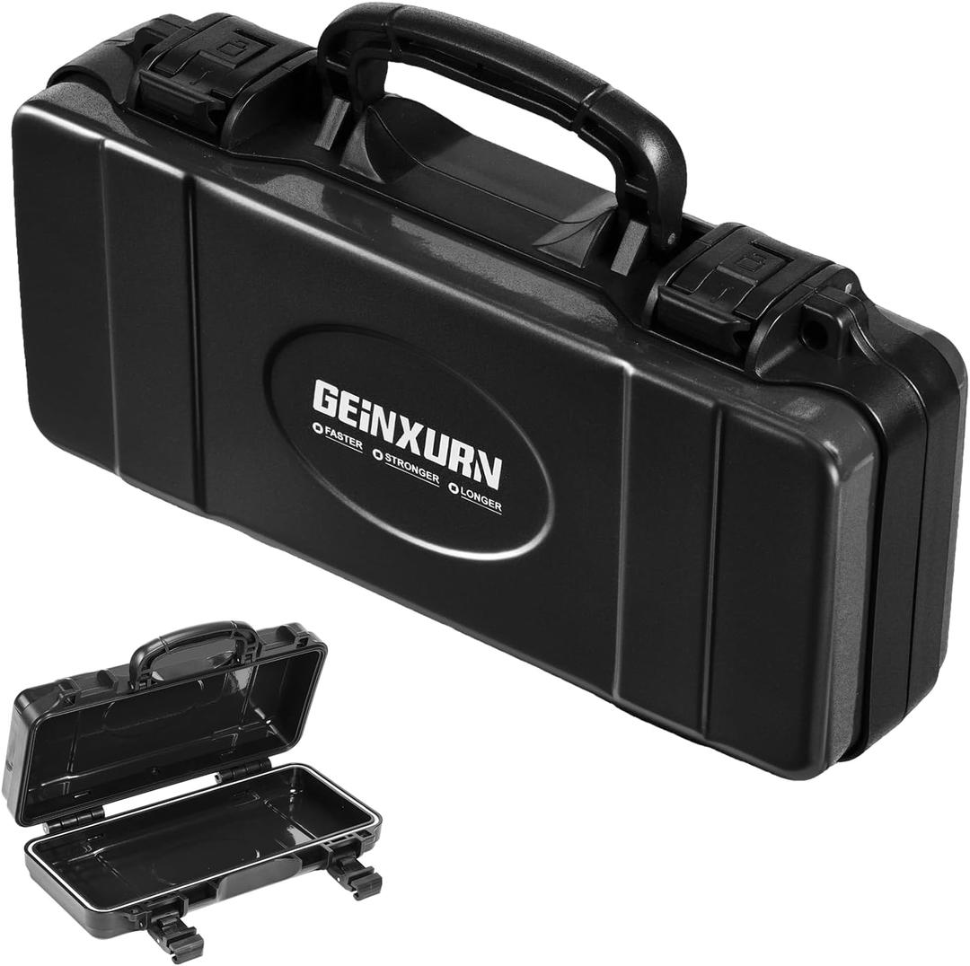 Geinxurn 11Black Tools Box, Portable Steel Heavy-duty Tool Case with Safety Latch and Handle for Tools Storage and Organizers, Home DIY