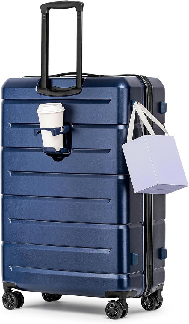 KYME Hardside Expandable Carry On Luggage 22x14x9 Airline Approved 20 Inch Hardshell Carry On Suitcase with Wheels TSA Lock Small Travel Rolling Luggage with Cup Holder for Women Men Navy