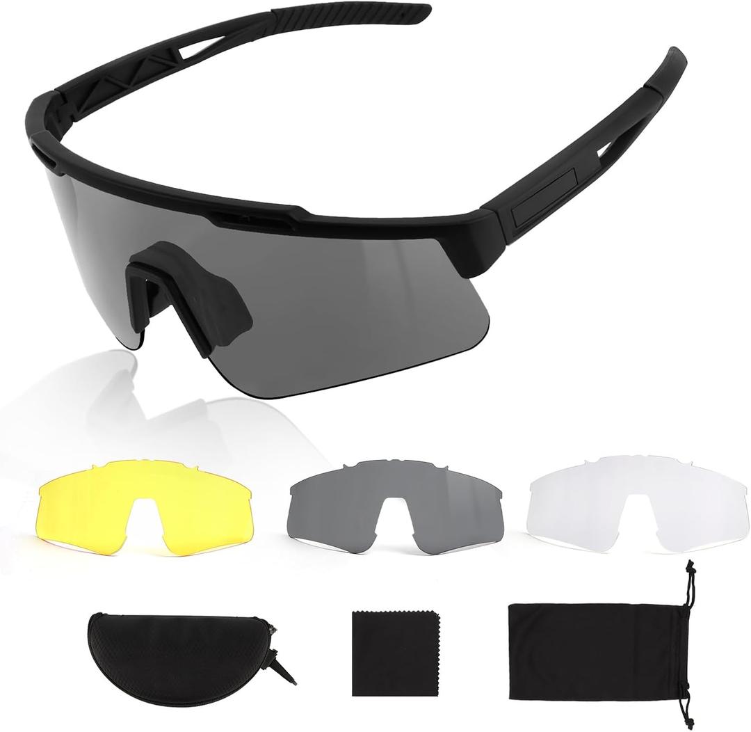 Tactical Eyewear Anti Fog, ANSI Z87.1 Sports Glasses with 3 Interchangeable Lens UV400 Protection Airsoft Goggle (Black Frame)