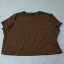 Artfish Women's Short Sleeve T-Shirts Low Scoop Neck Slim Fitted Ribbed Knit Casual Longer Crop Top, M-L