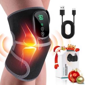 Cordless Heated Knee Massager, 3-in-1 Knee Heating Pad with 3 Vibration and Heating Mode, Auto-Off Timer, Knee Brace for Knee Shoulder Elbow, Gifts for Men Women, Black 1PC