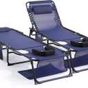 Unovivy Tanning Chairs with Face Hole Set of 2, Patio Lounge Chairs with 5-Position Reclining Back, Portable Folding Outdoor Lounge Chair for Sunbathing, Pool, Patio, Camping, 23.6" x 74.4" x 12.6"