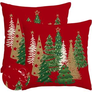 RABUSOFA Christmas Pillow Covers 20x20 Inch Set of 2 Outdoor Indoor Waterproof Christmas Tree Decorations Decorative Throw Pillow Cases Xmas Decor Winter for Couch Holiday Gold Red