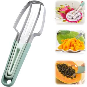 2 x Watermelon Cutter Slicer Tool, New Stainless Steel Watermelon Popsicle Fork Tool, 3-in-1 Multi Melon Slicer Fruit Cutting for Camping Kitchen Gadgets (Green)