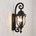 Black Exterior Wall Sconces, 28" H Large Outdoor Wall Light Fixtures with Water Glass, Waterproof Outdoor Lights Wall Mount with Decorative Patterns for Porch, Front Door