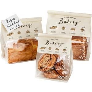 Vinland Window Opening Bread Paper Bag, Sizes with Steel Wire Edge Sealing, No Need for Stickers, Suitable for Bread, Cookies, and Snacks (6.3x5.1x10.2 inch 50)