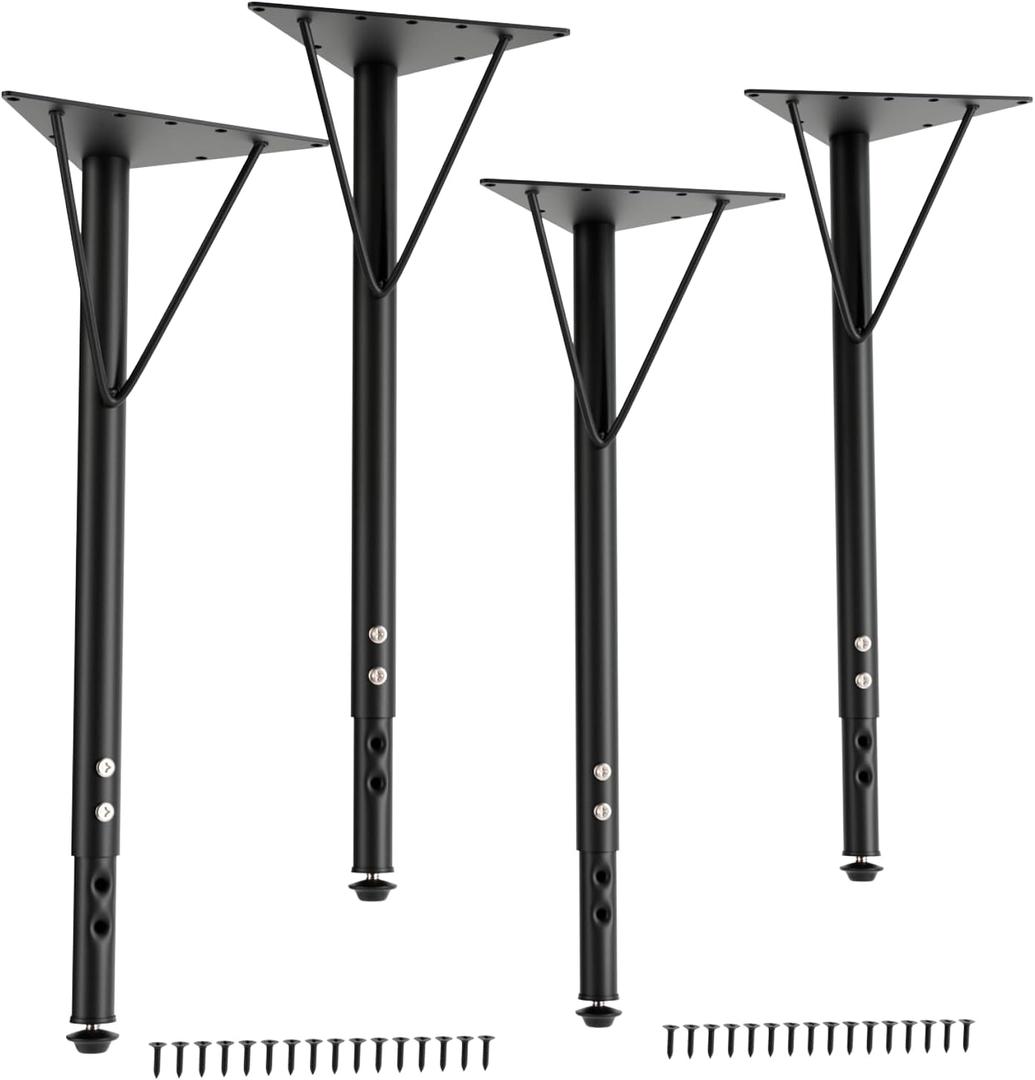 Yuleimy Adjustable Table Legs 19-30 Inch, Furniture Legs for Heavy Butcher Block & Garage Workbench, Heavy Duty Metal Desk Legs with 8-Hole Triangular Plates for Zero Wobble, Black