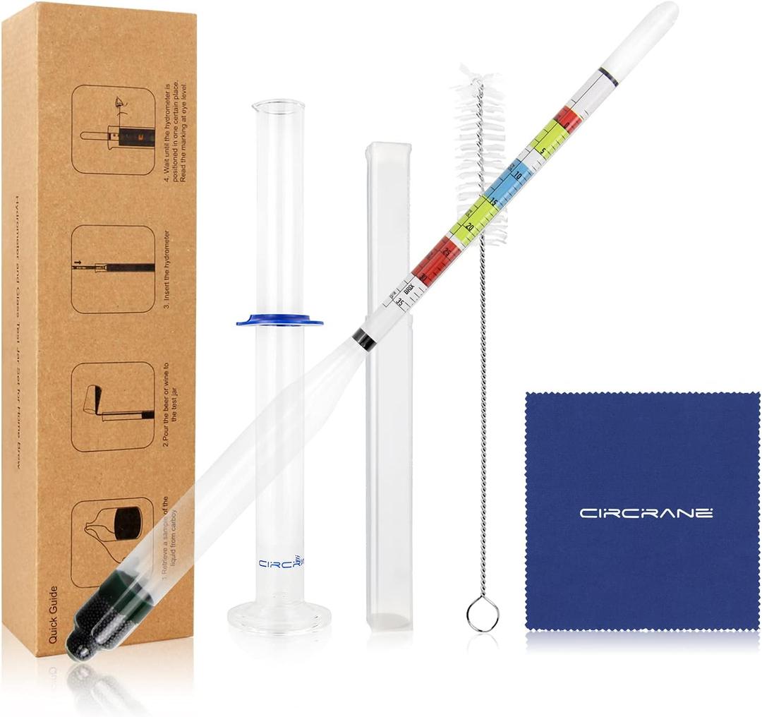Circrane Hydrometer & Glass Test Jar Set, Triple Scale Alcohol Hydrometer with Glass Cylinder for Brew Beer, Wine, Mead and Kombucha, ABV, Brix and Gravity Test Kit, Home Brewing Supplies