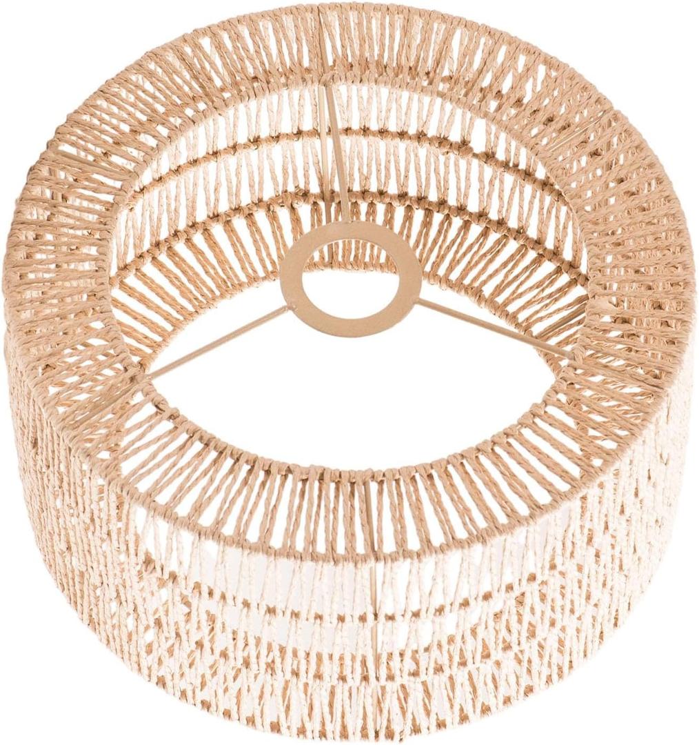 gazechimp Paper Rope Lampshade Boho Lampshade, Rustic Woven Lamp Shade Bulb Guard for Outdoor Bedroom Kitchen Island Restaurant, Large (11.81x5.9inch)