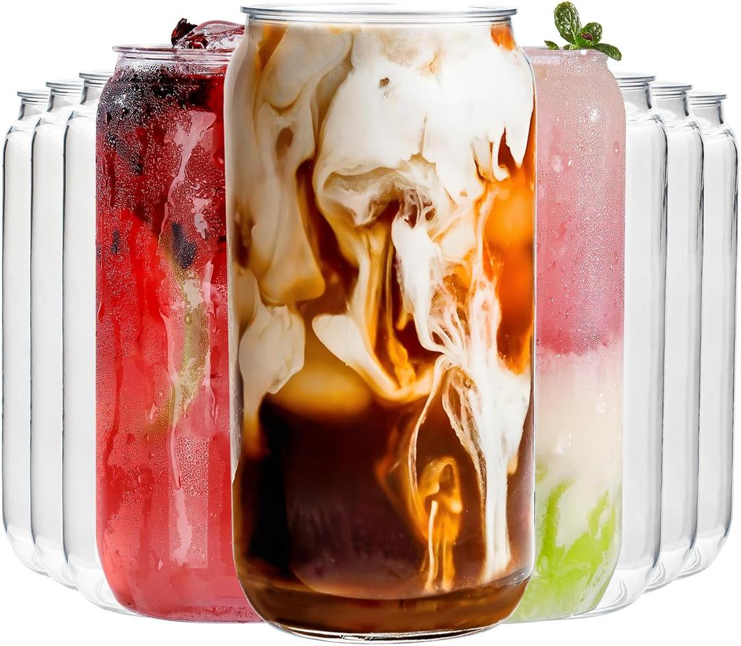 Nervure 12 Pack Can Shaped Plastic Cups - 16oz Classic Drinking Cups - Beer Can & Iced Coffee Tumbler - Smoothie, Boba Tea, Cocktail