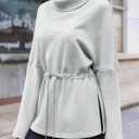 Fisoew Women's Turtleneck Sweatshirts Fleece Drawstring Waist Casual Long Sleeve Pullover Sweater Side Slit Tunic Tops (Grey)