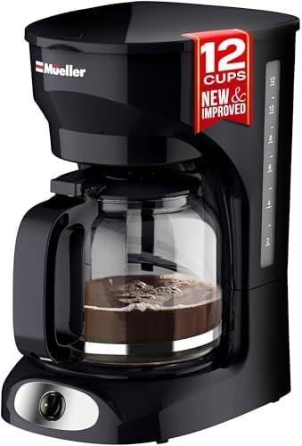 Mueller 12-Cup Drip Coffee Maker - Borosilicate Carafe, Auto-Off, Reusable Filter, Anti-Drip, Keep-Warm Function, Clear Water Level Window Coffee Machine, Kitchen Essentials & Accessories