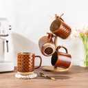 GBhome 12oz Coffee Mugs Set of 4, Handmade Stoneware Coffee Mugs Set with Large Handle for Cappuccino/Latte/Tea/Hot Cocoa, Dishwasher & Microwave Safe, Caramel