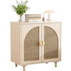 Rattan Cabinet, Buffet Cabinet with 2 Magnetic Doors and Adjustable Shelves, Sideboard Buffet for Hallway, Entryway, Living Room, or Kitchen, Natural