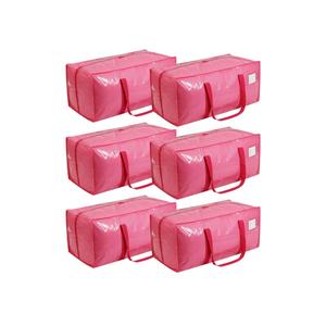 VTSVTS 6 Pack Extra Heavy Duty Large Moving Bags with Comfortable Handle & Strong Zipper,Storage Totes for Space Saving Moving Storage College Supplies Alternative to Moving Box,Pink