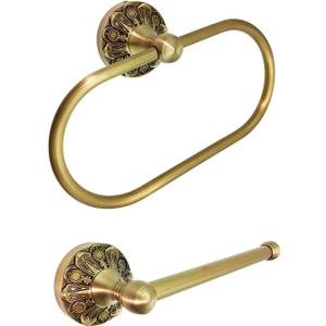 Antique Brass Toilet Paper Holder, Brass Towel Ring, Antique Brass Bathroom Accessories, Hand Towel Holder for Bathroom, Wall Mounted Vintage Bathroom Accessories, 2 Pieces Set