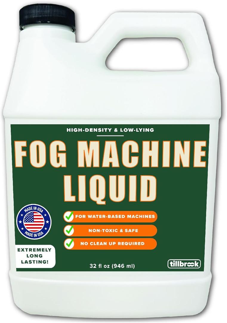 Fog Machine Liquid - 32 oz Tillbrook Fog Machine Fluid - High Density & Long-Lasting Fog Juice - Low-Lying, Universal, Water-Based Solution for Spooky Halloween Parties, Haunted Houses, & Concerts