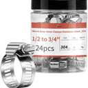 24 Pack 1/2" - 3/4" Worm Gear Hose Clamps, Adjustable Range 13-19mm 304 Stainless Steel Fuel Line Hose Clamps for Pipe, Plumbing, Automotive and Mechanical Application