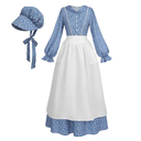 Nuoqi Prairie Dress Women Colonial Pioneer Dress with Bonnet Adult Colonial Costumes. Color Blue, Size L