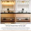 Jonsi Brushed Gold Bathroom Light Fixtures, 6-Light Brushed Gold Vanity Light, Bathroom Vanity Light with Stripe Glass Shade, E26 Wall Sconces Over Mirror for Bathroom, Living Room, Hallway