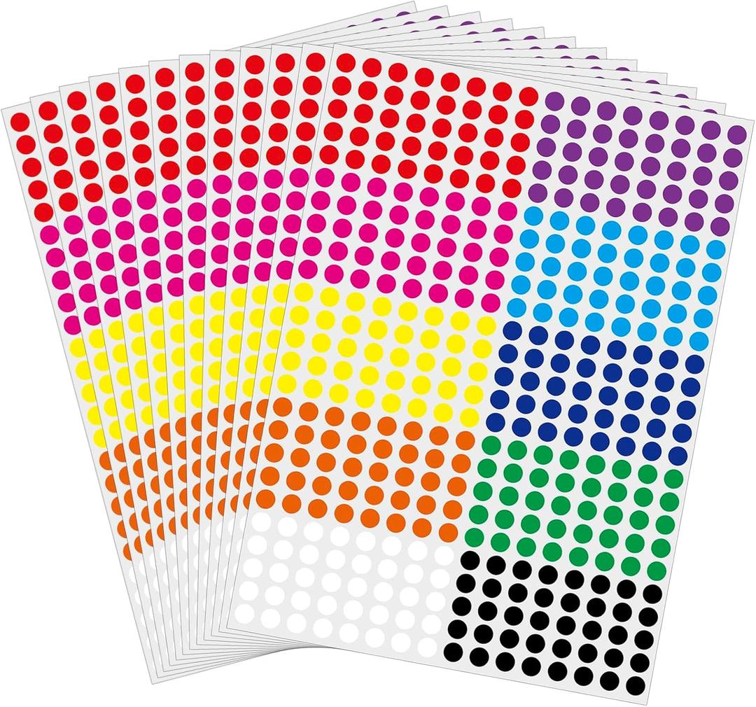 10000 Pcs 1/4" Small Colored Dot Stickers Tiny Round Labels, 10 Colors Circle Stickers for Office Classroom