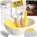 BAKERIA 9" Round Banneton Bread Proofing Basket Set with Starter Jar, Linen Liner, Bread Lame, Dough & Bench Scraper, Bread Whisk  Complete Artisan Sourdough Baking Kit