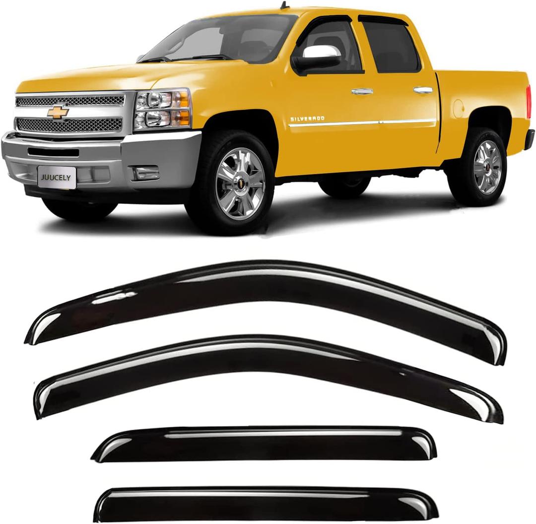 Side Window Visors rain Guards Vent Guard Shade for 07-13 Chevy Silverado & GMC Sierra 1500, 07-14 Silverado & Sierra 2500HD 3500HD Crew Cab Pickup Wind Deflectors Smoke, 4pcs